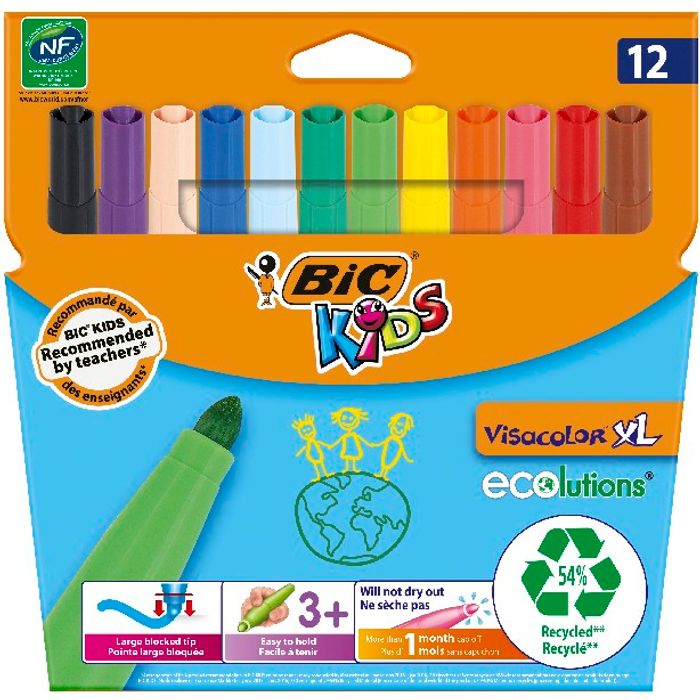 BIC Kids Visacolor XL - 12 Feutres - pointe large Pas Cher