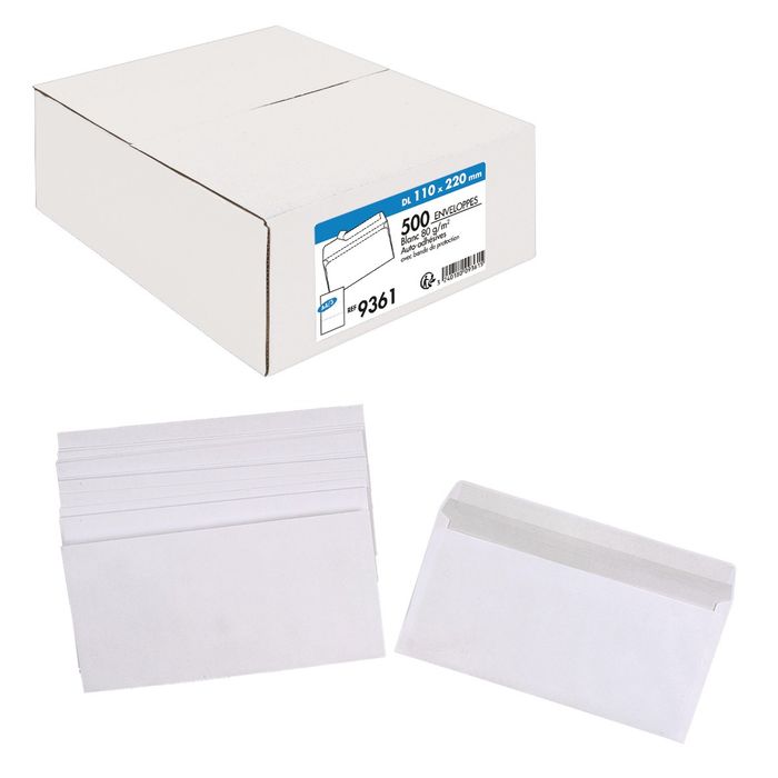 La Couronne - 500 Enveloppes DL 110 x 220 mm - 80 gr - sans fenêtre - blanc  - bande auto-adhésive Pas Cher