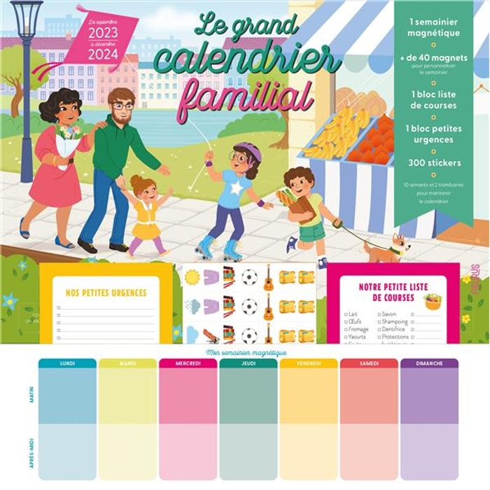 Calendrier familial 2024 pour 5 personnes Grand calendrier mural