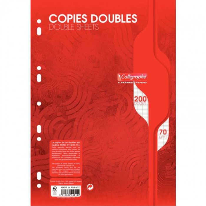 Calligraphe - 200 copies doubles A4 - grands carreaux (Seyes) - perforées  Pas Cher