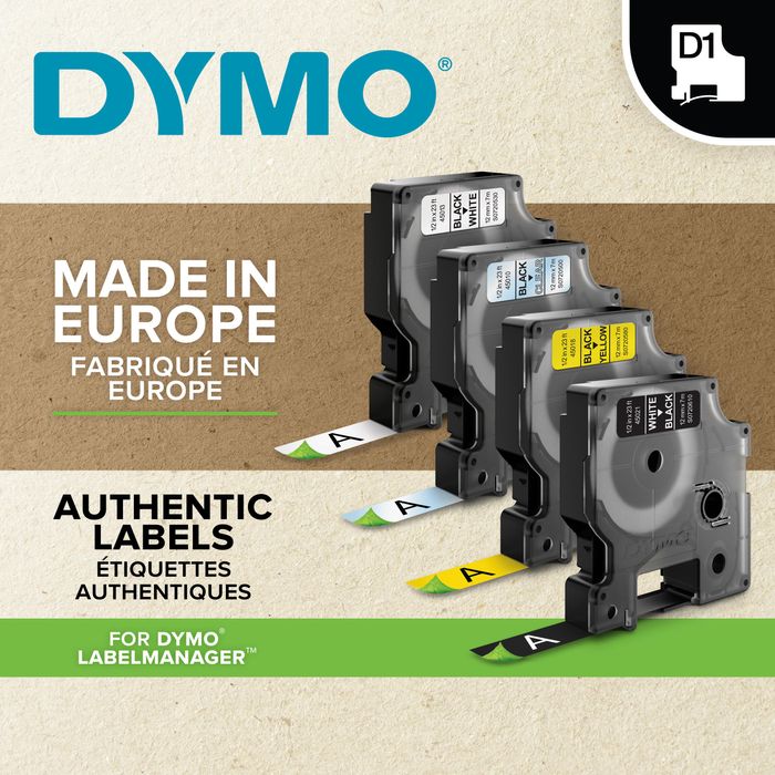 Étiquettes pour étiqueteuse D1 DYMO 12 mm noir et blanc - Recharge Dymo