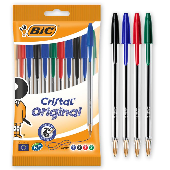 BIC Cristal - 10 Stylos à bille - noir, rouge, bleu, vert Pas Cher