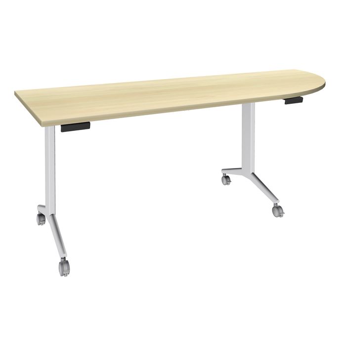 3253310171596-Table de réunion abattantes angle à droite - L200 x P80 cm - pied blanc - plateau imitation érable--0