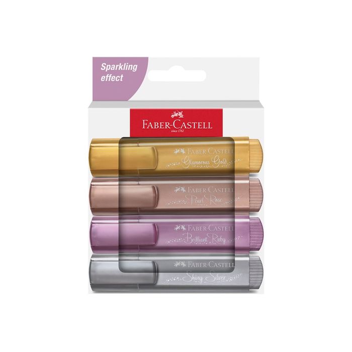 4005402546749-Faber-Castell Textliner 46 - Pack de 4 surligneurs métalliques - rose perle, argent brillant, rubi-Front-0