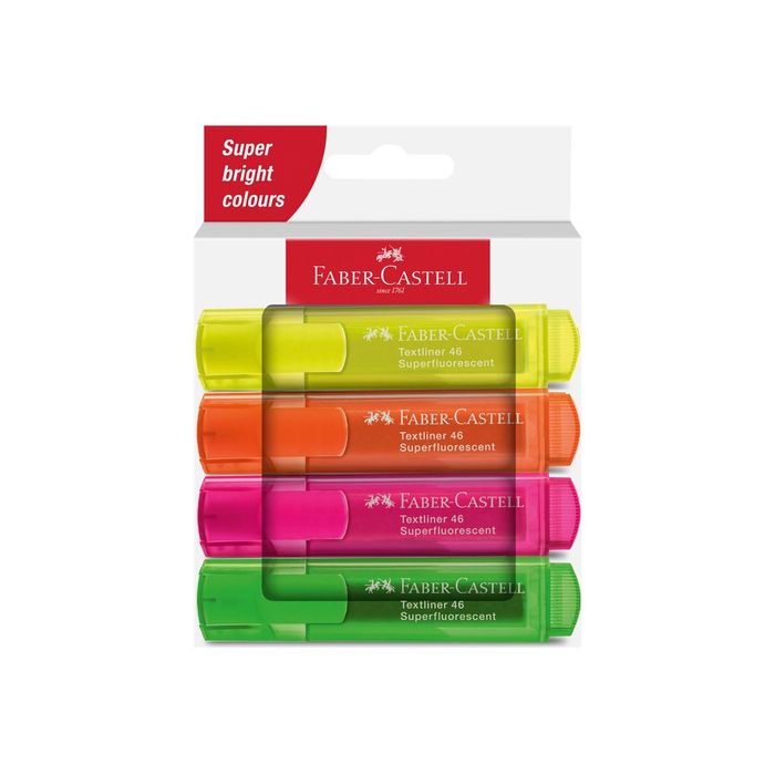 4005402546442-Faber-Castell Superfluorescent - Pack de 4 surligneurs - couleurs néon assorties - encre à l'eau-Front-0