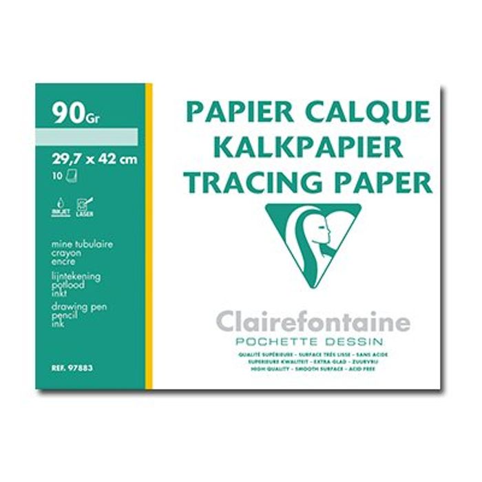 Clairefontaine - Fine Arts - pochette papier à dessin calque - 12 feuilles  - A4 - 90G - blanc Pas Cher