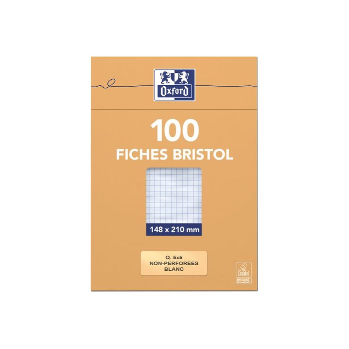 Oxford - Pack de 60 Fiches Bristol - A5 - petits carreaux - perforées -  blanc