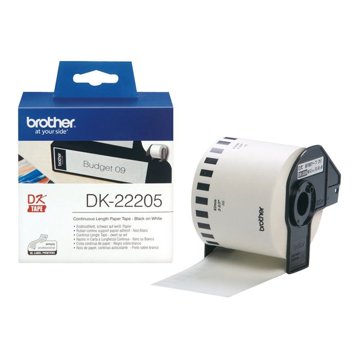 Brother DK-2225 - Ruban d'étiquettes auto-adhésives - 1 rouleau (62 mm x  30,5 m) - fond blanc écriture noire Pas Cher