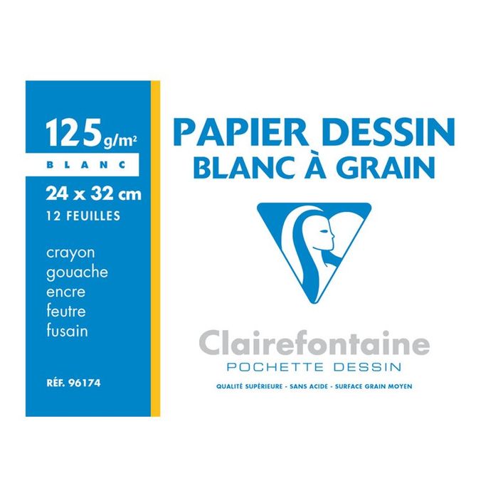 Dessin à Grain pochette 12F A4 125g. - Clairefontaine