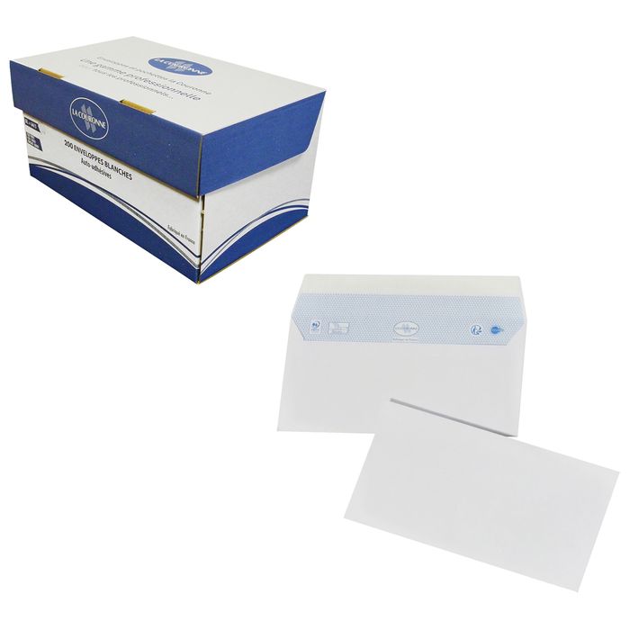 La Couronne - 200 Enveloppes DL 110 x 220 mm - 80 gr - sans fenêtre - blanc  - bande auto-adhésive Pas Cher