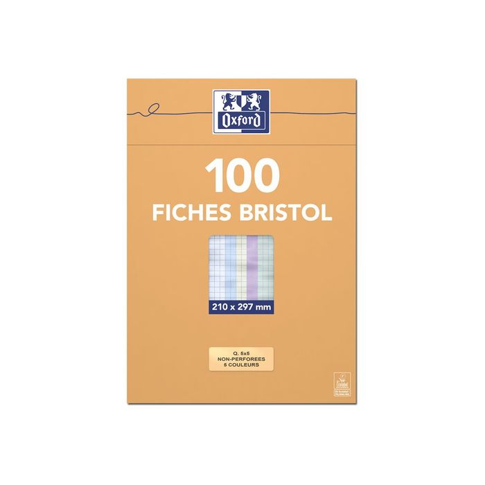 Oxford - Fiches Bristol - A4 - 21 x 29,7 cm - Couleurs assorties