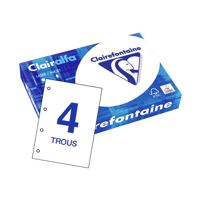 Clairefontaine CLAIRALFA - Papier blanc perforé 4 trous - A4 (210 x 297 mm)  - 80 g/m² - 500 feuilles Pas Cher