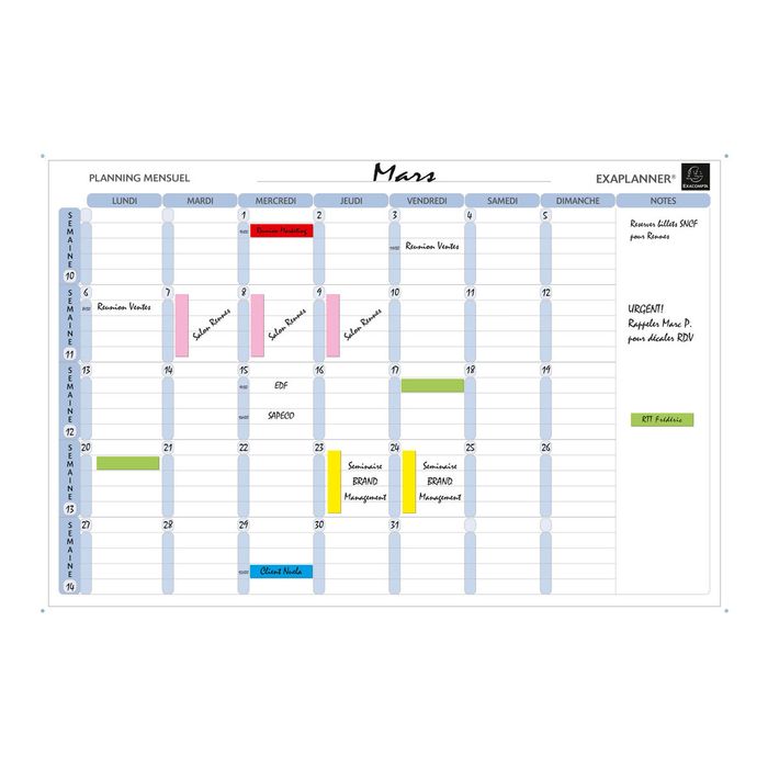 Exacompta - Planning mensuel magnétique - effaçable à sec - 90 x