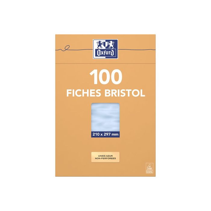 Oxford - Fiches Bristol - A4 - 21 x 29,7 cm - Non perforées - Bleu - Uni -  Pack de 100 Pas Cher