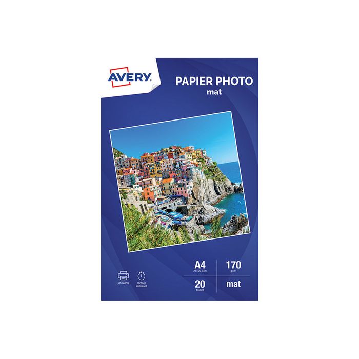 Avery - Papier Photo mat - A4 - 170 g/m² - impression jet d'encre - 20  feuilles Pas Cher