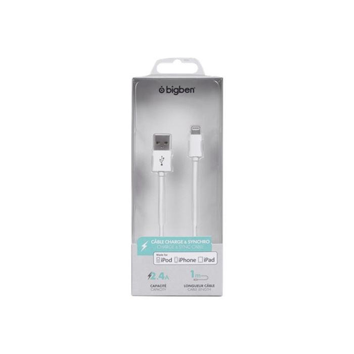 3571211433583-Bigben - câble de charge et de synchronisation USB/Connectique Lightning - 1m - blanc-Avant-1