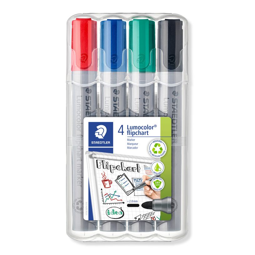 4007817356142-STAEDTLER MARQUEUR FLIPCHART  LUMOCOLOR - Pack de 4 marqueurs permanents  - pointe ogive - coule-P_356_1-0