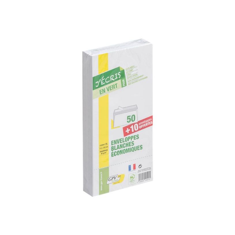 0400000005218-GPV Green - 50 Enveloppes recyclées + 10 gratuites DL 110 x 220 mm - 75 gr - sans fenêtre - ba-P_521_1-0