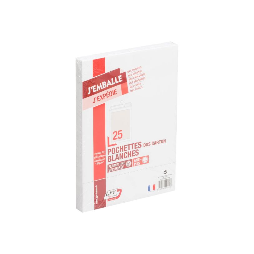 0400000005706-GPV Pack'n Post - 25 Pochettes blanches dos carton - C4 229 x 324 mm - bande auto-adhésive-P_570_1-0