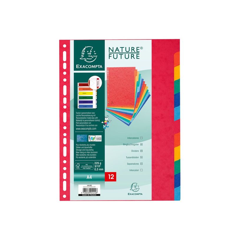 3130630014126-Exacompta Nature Future - Separador - 12 piezas - para A4 - con pestañas - rojo moteado-P_1412_1-1
