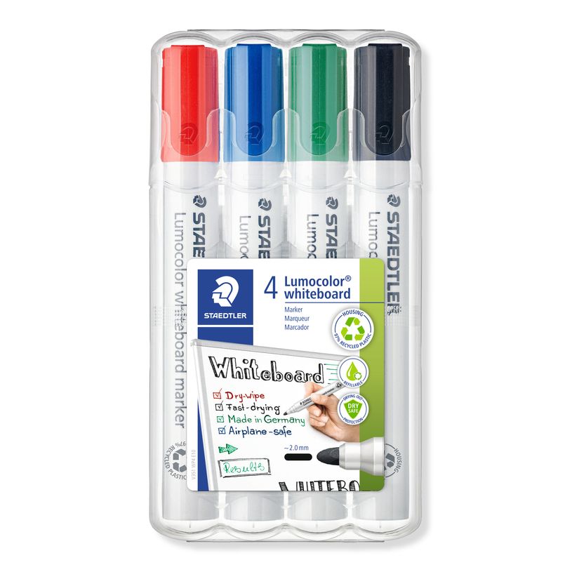 4007817328934-STAEDTLER LUMOCOLOR 351 - Pack de 4 marqueurs effaçables - pointe ogive - couleurs assorties-P_3514_1-0