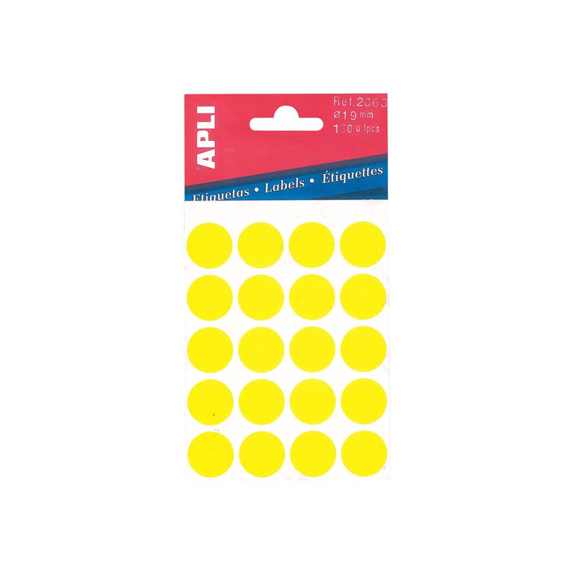 8410782020639-APLI PAPER - Adhésif permanent - jaune - diamètre 19 mm 100 étiquette(s) (5 feuille(s) x 20)-P_3847_1-0