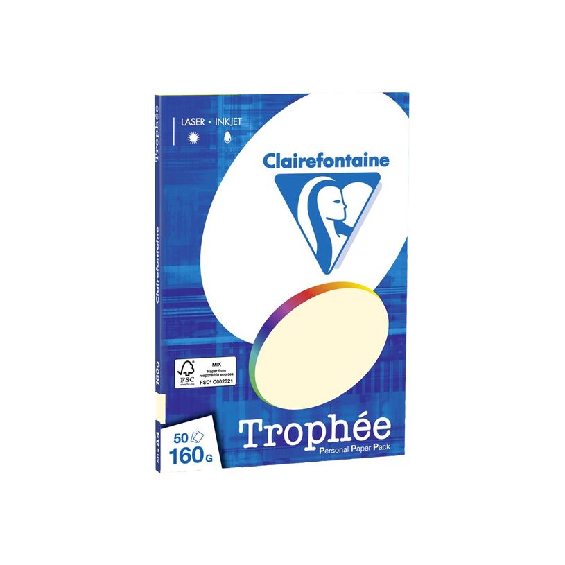 3329680415407-Clairefontaine Trophée - Papier couleur - A4 (210 x 297 mm) - 160 g/m² - Ramette de 50 feuill-P_4154_2-1