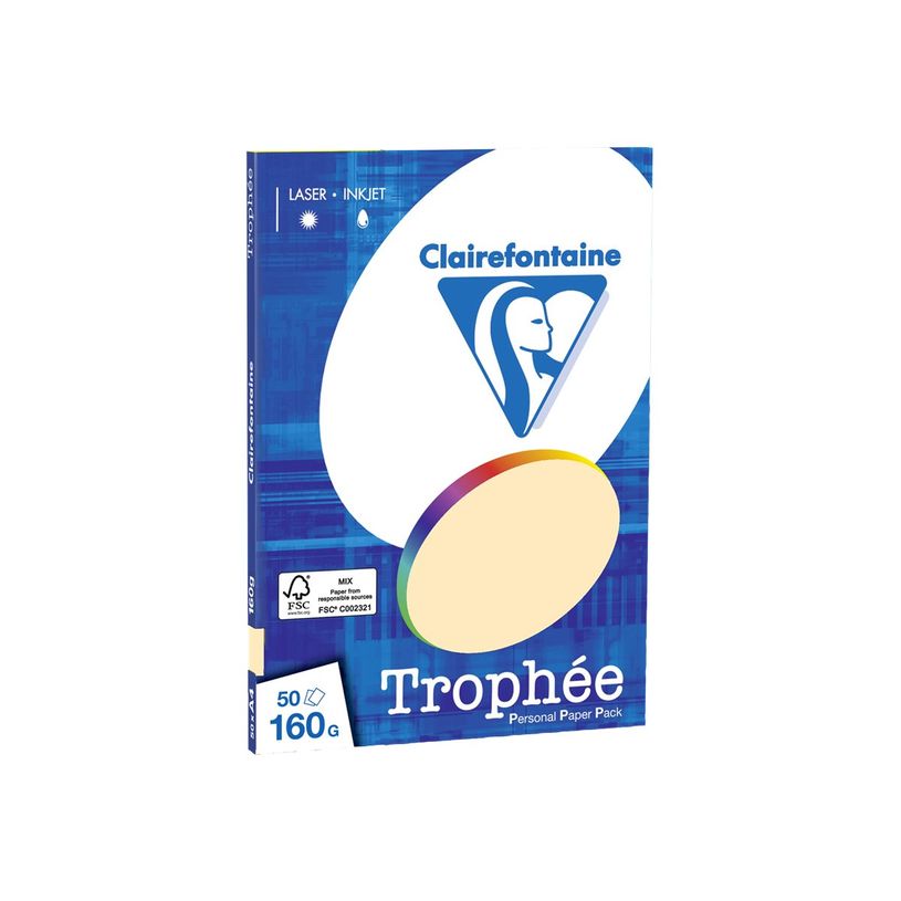 0400000041568-Clairefontaine Trophée - Papier couleur - A4 (210 x 297 mm) - 160 g/m² - Ramette de 50 feuill-P_4156_1-0