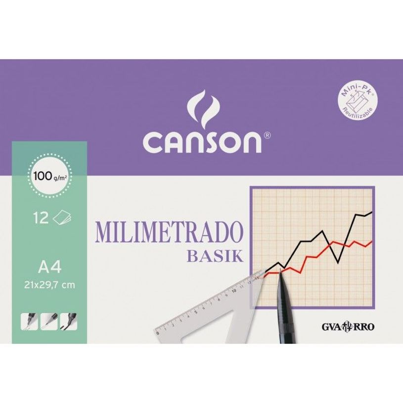 8422714063232-Canson Basik Mini-pk - Papier millimétré - A4 - 12 feuilles - crème - Graphique (pack de 25)-P_4233_1-0