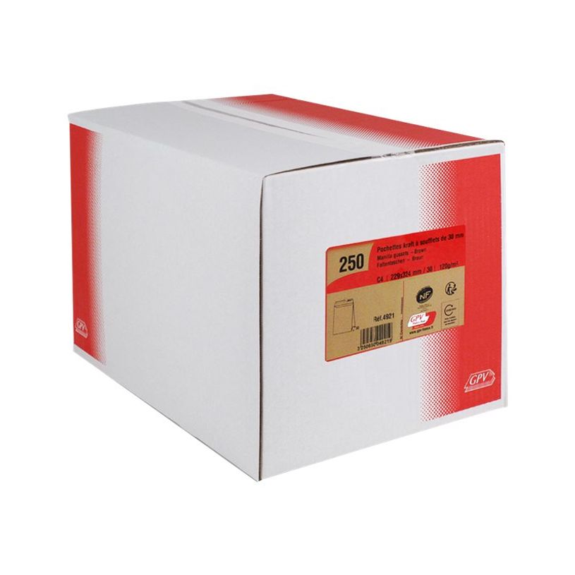 3250650049219-GPV Pack'n Post - 250 Pochettes kraft à soufflets C4 229 x 324 mm - 120 gr - bande adhésive-P_4921_1-4