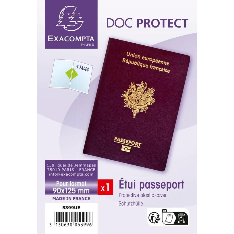 3130630053996-Exacompta - Étui Passeport Transparent – 2 Volets PVC Cristal Lisse 20/100e – Format 90x12-P_5399_3-0