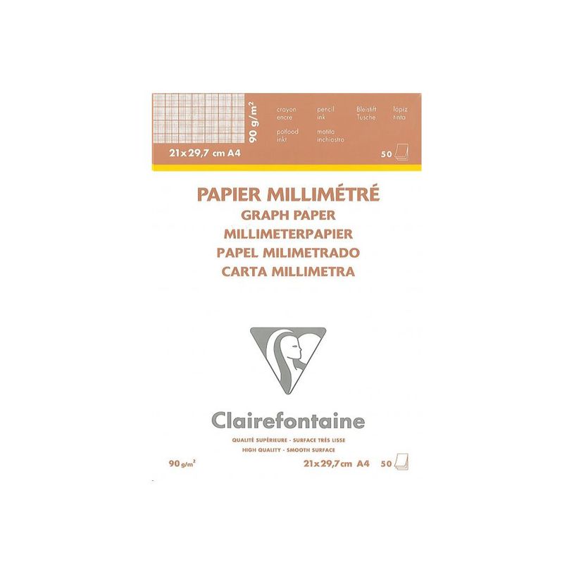 3329680971354-Clairefontaine - Bloc papier à dessin millimétré - 50 feuilles - A4 - 90G-P_6135_1-0