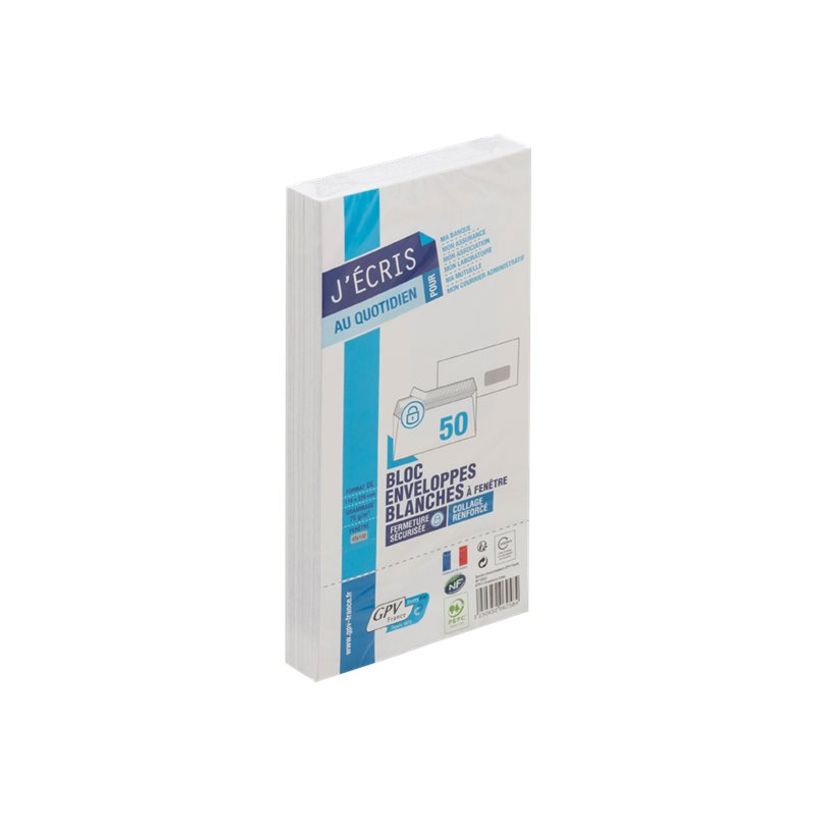 0400000062594-GPV - 50 Enveloppes DL 110 x 220 mm - 90 gr - fenêtre 45x100 mm - blanc - bande adhésive - bl-P_6259_1-0