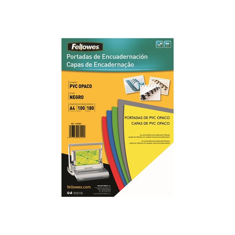0043859562220-Fellowes - 100 couvertures à reliure A4 (210 x 297 mm) - 180 microns - noir -P_8108_1-0