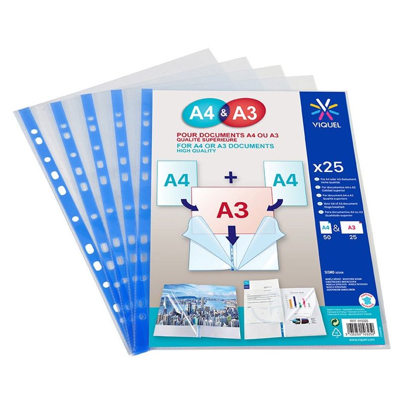 3135250103250-Viquel - 25 Pochettes perforées - A4 et A3-P_10325_1-0