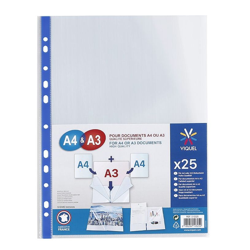 3135250103250-Viquel - 25 Pochettes perforées - A4 et A3-P_10325_2-1