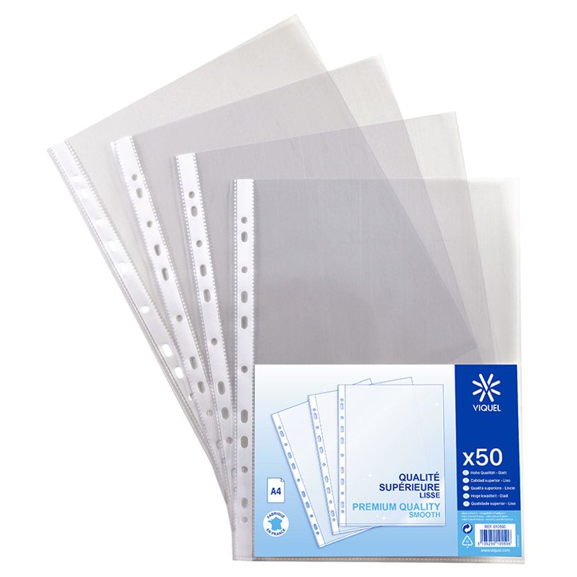3135250105506-Viquel - 50 Pochettes perforées - A4 - 90 microns lisses-P_10550_2-1