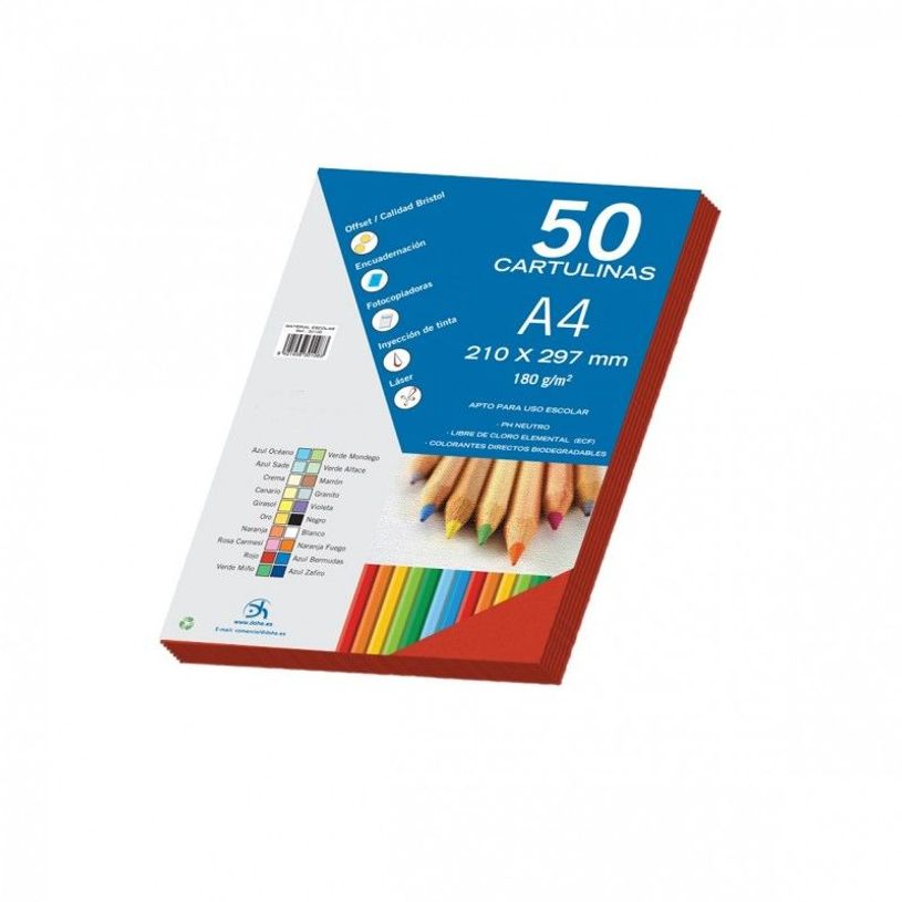 8421938300987-Dohe - Carton - A4 - 50 feuilles - rouge - 180 g/m²-P_12219_1-0