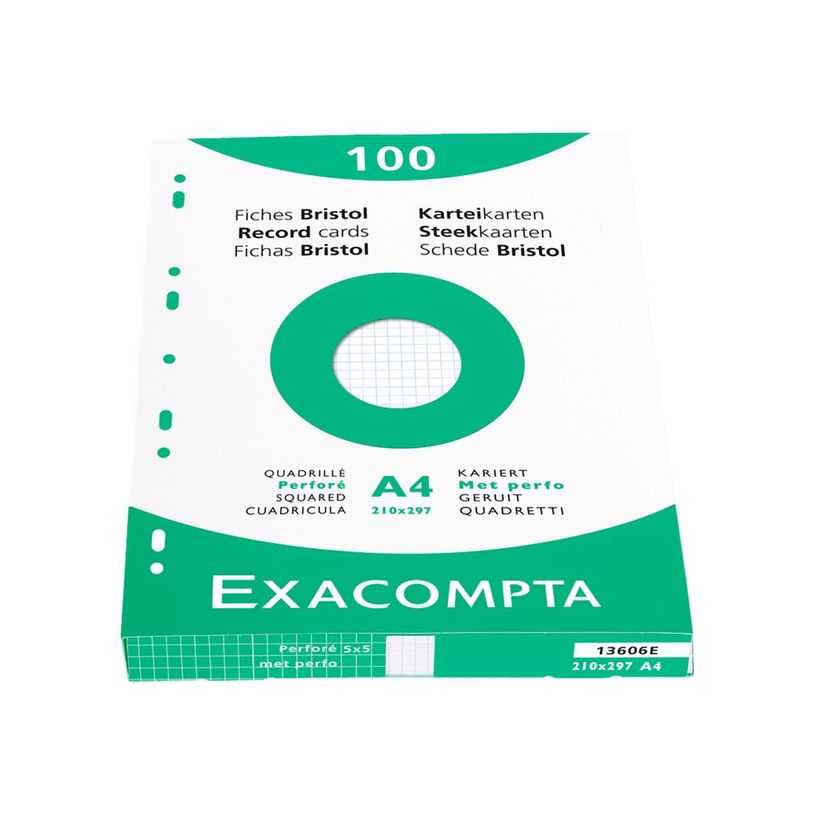 3130630136064-Exacompta - Pack de 100 Fiches Bristol - A4 - petits carreaux - perforées - blanc-P_13606_1-1