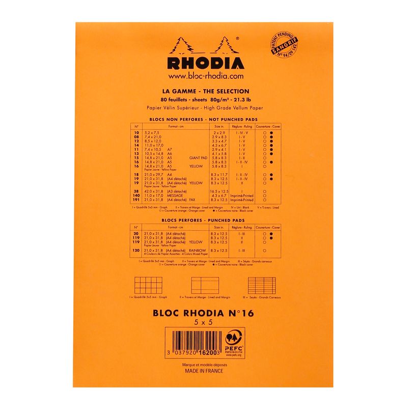 3030920162004-Rhodia Classic - Bloc notes - A5 - 80 pages - petits carreaux - 80g-P_16200_2-1