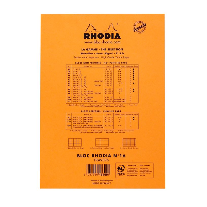 3030920166002-Rhodia Basics - Bloc notes - A5 - 160 pages - réglé avec marges - 80g - orange-P_16600_2-1