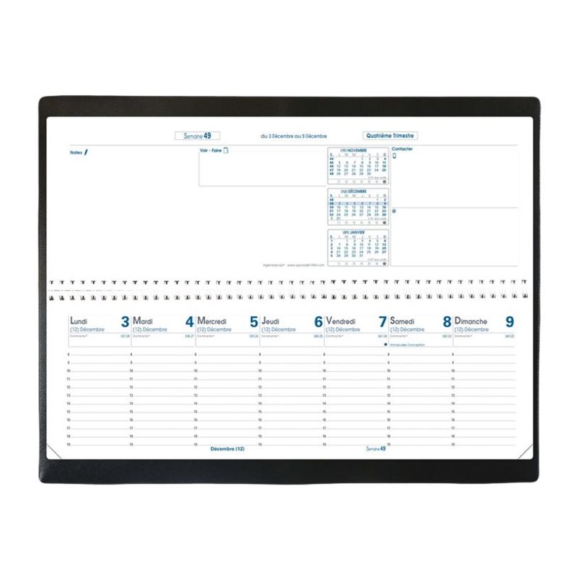 3371010124954-Quo Vadis - Agenda - Spiralé - Agendascop S - Semainier Planning - Français - Impala - Noir - 13 mois de décembre à décembre - 30x10 cm - Papier Clairefontaine blan-P_20103_1-6