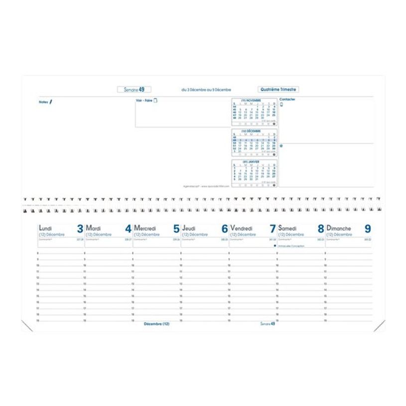 3371010124954-Quo Vadis - Agenda - Spiralé - Agendascop S - Semainier Planning - Français - Impala - Noir - 13 mois de décembre à décembre - 30x10 cm - Papier Clairefontaine blan-P_20103_2-3