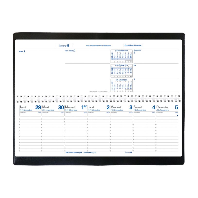 3371010124954-Quo Vadis - Agenda - Spiralé - Agendascop S - Semainier Planning - Français - Impala - Noir - 13 mois de décembre à décembre - 30x10 cm - Papier Clairefontaine blan-P_20103_6-7