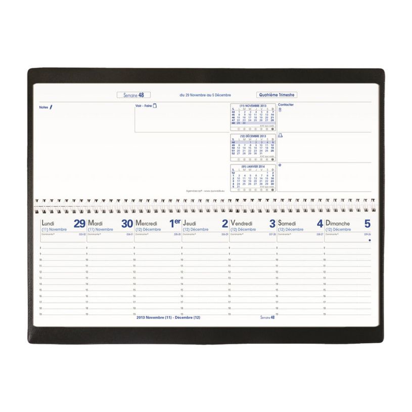 3371010124954-Quo Vadis - Agenda - Spiralé - Agendascop S - Semainier Planning - Français - Impala - Noir - 13 mois de décembre à décembre - 30x10 cm - Papier Clairefontaine blan-P_20103_7-4