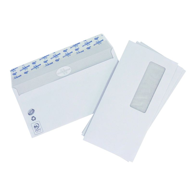 3240180211934-La Couronne - 500 Enveloppes DL 110 x 220 mm - 90 gr - fenêtre 35x100 mm - blanc - bande auto-P_21187_2-1