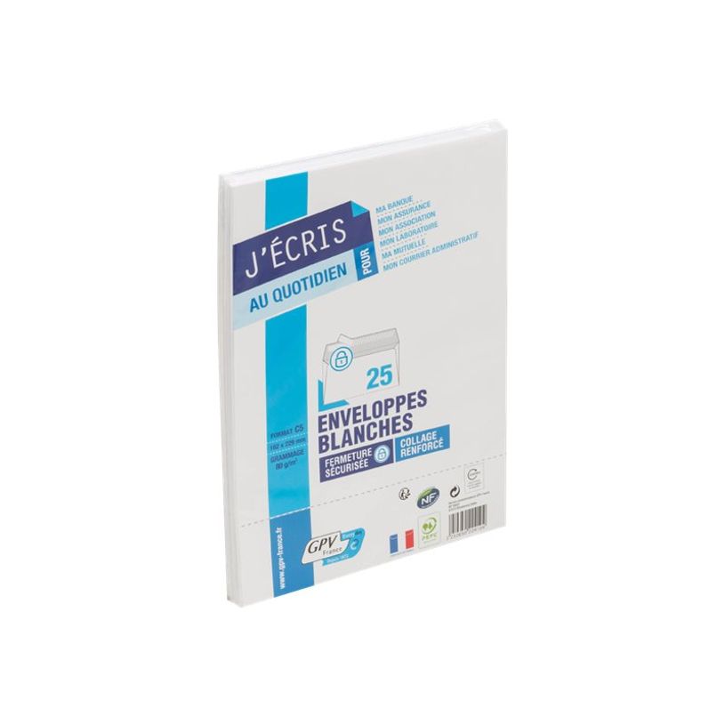0400000224107-GPV - 25 Enveloppes C5 162 x 229 mm - 80 gr - sans fenêtre - blanc - bande adhésive-P_22410_1-0