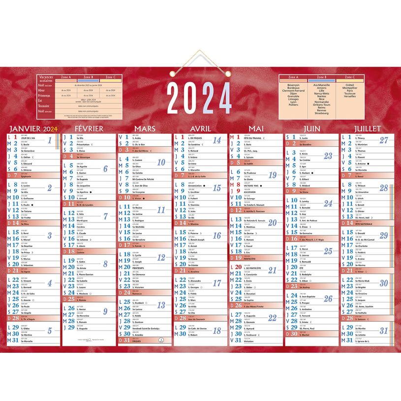 3592930019995-Bouchut 230 - Calendrier bancaire 7 mois par face - 38,5 x 54 cm - rouge-P_22601_1-0