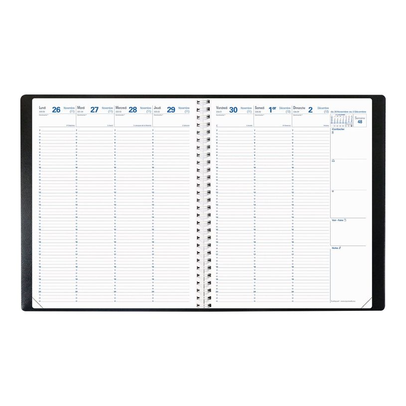 3371010125906-Quo Vadis - Agenda - Spiralé - Euréquart S - Semainier Planning - Français - Impala - Noir - 13 mois de décembre à décembre - 24x30 cm - Papier Clairefontaine blan-P_26103_1-4