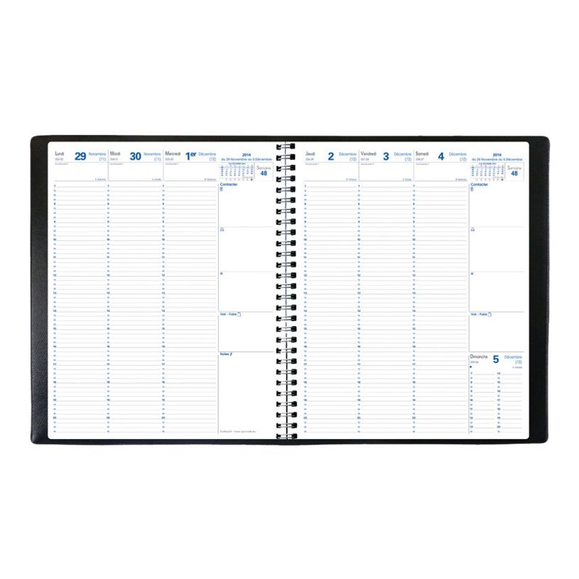3371010125906-Quo Vadis - Agenda - Spiralé - Euréquart S - Semainier Planning - Français - Impala - Noir - 13 mois de décembre à décembre - 24x30 cm - Papier Clairefontaine blan-P_26103_6-3